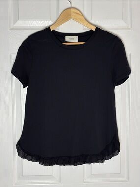 Vicolo Black Ruffle Hem Short Sleeve Top Cotton Made In Italy M